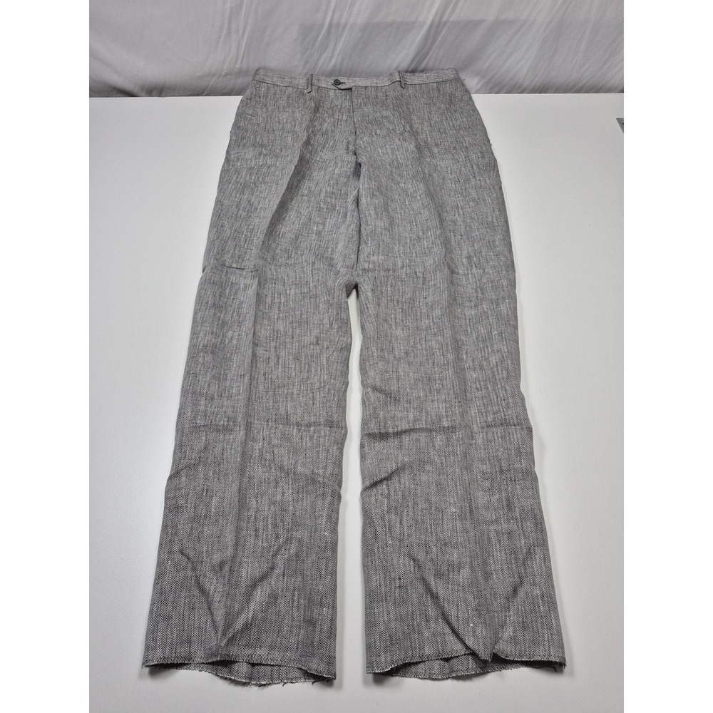 Manzini Pants Men's 42x36 Gray Linen Flat Front Herringbone Italy Lightweight